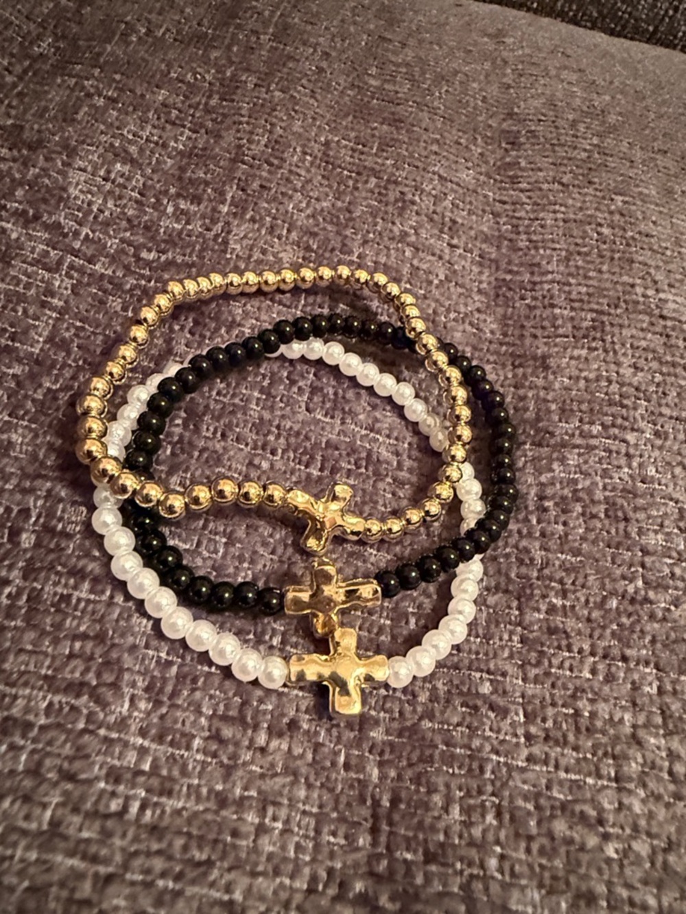 Fashion Jewelry Gold, Black & White Cross Bead Bracelet Set